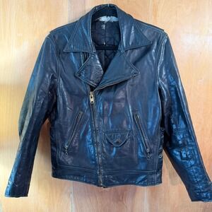 VTG 70s Johnson Leather San Francisco Black Leather Biker Jacket S/M